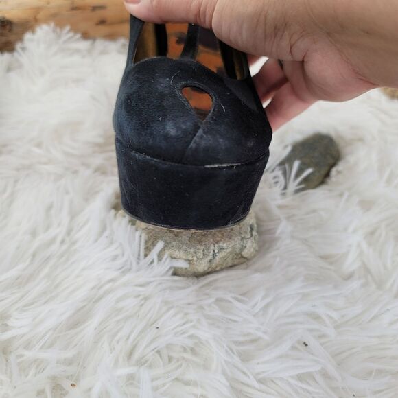 Sam edelman black suede leather peep toe platform heels - Picture 11 of 16